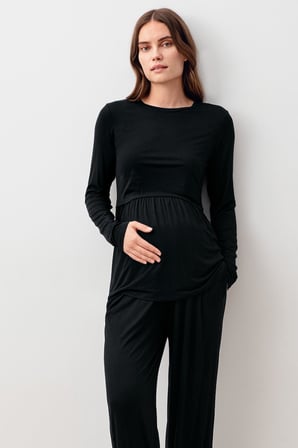 Uzun Kollu Esnek Likralı Viskoz Hamile Pijama Takım 20212