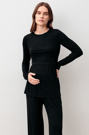 Uzun Kollu Esnek Likralı Viskoz Hamile Pijama Takım 20212