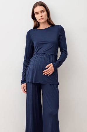 Uzun Kollu Esnek Likralı Viskoz Hamile Pijama Takım 20212