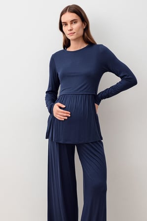 Uzun Kollu Esnek Likralı Viskoz Hamile Pijama Takım 20212