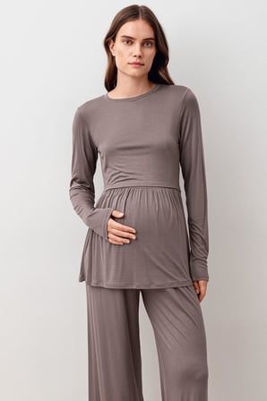 Uzun Kollu Esnek Likralı Viskoz Hamile Pijama Takım 20212