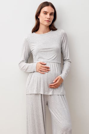 Uzun Kollu Esnek Likralı Viskoz Hamile Pijama Takım 20212