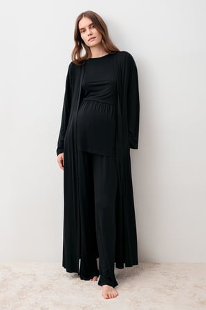 Uzun Kollu Esnek Viskoz Hamile Sabahlık Pijama Takım 20312