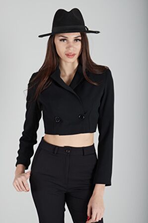 Siyah Astarlı Crop Blazer Ceket 0105118.01