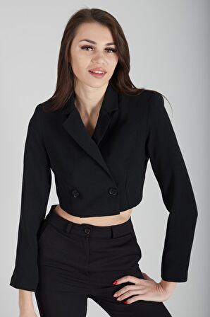 Siyah Astarlı Crop Blazer Ceket 0105118.01