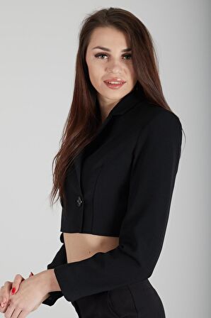 Siyah Astarlı Crop Blazer Ceket 0105118.01