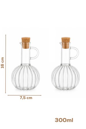 Porsima LM-0010 Breze 2li Mantar Kapaklı Borosilikat Cam Yağlık Sirkelik Yağdanlık Seti 300ml+300ml