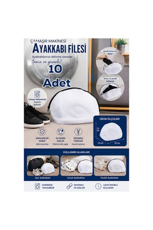 Porsima 3153 10'lu Çamaşır & Ayakkabı Yıkama Filesi Fermuarlı Deforme Önleyici Torba File 23x33 cm