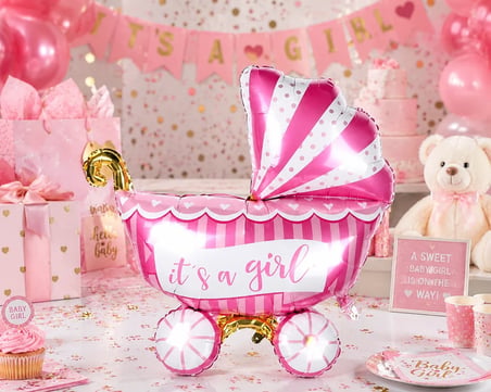 Pembe Bebek Puseti Folyo Balon 30 İnç 77 CM Baby Shower Parti Süsü