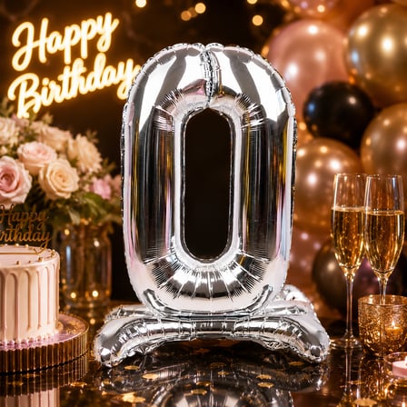 0 Gümüş Ayaklı Folyo Rakam Balon 32 Inç RPS Doğum Günü Parti Süsü