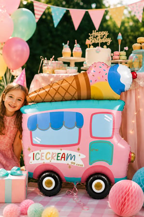 Folyo Balon Dondurma Arabası Makaron 70x58 cm Doğum Günü Parti Süsü Dekoratif Büyük Balon
