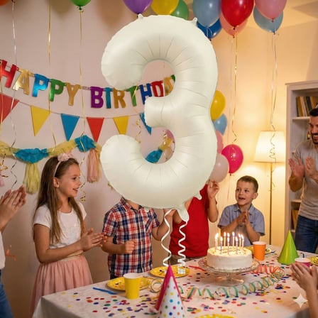 82 cm – Folyo Rakam 3 Bej Krem Renk 34 İnç Dekoratif Parti Balonu