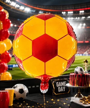 Sarı Kırmızı Futbol Topu Folyo Balon 18 İnç 45 CM Taraftar Parti Süsü GS