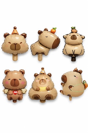 Capybara Folyo Balon Seti 6 Parça 14 İnç Capybara Temalı Doğum Günü Parti Dekorasyonu