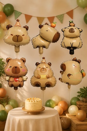 Capybara Folyo Balon Seti 6 Parça 14 İnç Capybara Temalı Doğum Günü Parti Dekorasyonu