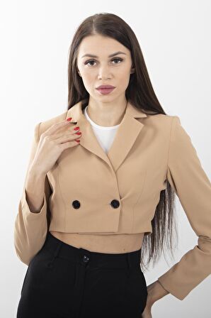 Camel Astarlı Crop Blazer Ceket 0105118.09