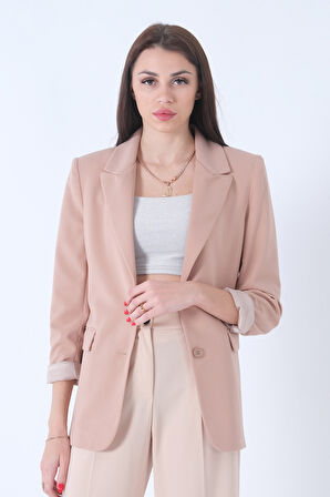 Bej Vatkalı Astarlı Blazer Ceket 0105110.55