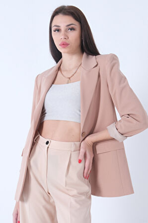 Bej Vatkalı Astarlı Blazer Ceket 0105110.55