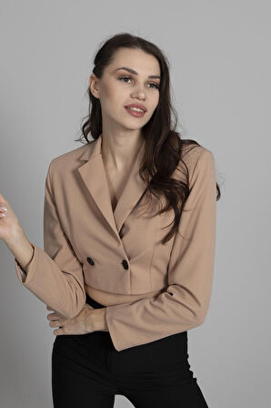 Bej Astarlı Crop Blazer Ceket 0105118.55