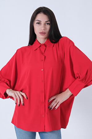 Kırmızı Hakim Yaka Oversize Gömlek 3972822.08