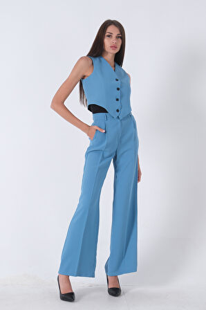 Bebe Mavi Dokuma Astarlı Crop Yelekli Takım 0106317.449