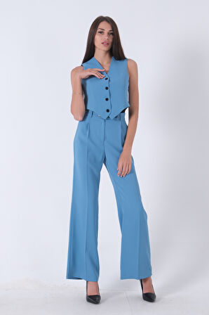 Bebe Mavi Dokuma Astarlı Crop Yelekli Takım 0106317.449