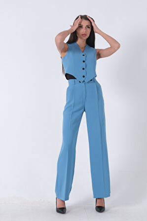 Bebe Mavi Dokuma Astarlı Crop Yelekli Takım 0106317.449