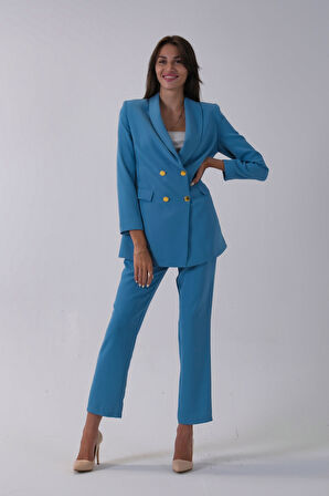 Bebe Mavi Kadın Dört Düğmeli Kruvaze Blazer Ceket & Pantolon Takım 0106305.449