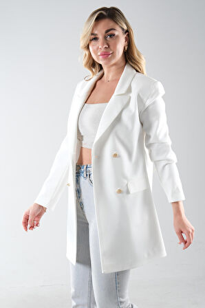 Ekru Astarlı Düğme Kapamalı Blazer Ceket 0105123.147