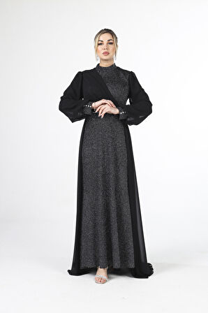 Siyah Simli Kumaşlı Abiye Elbise 6502428.01