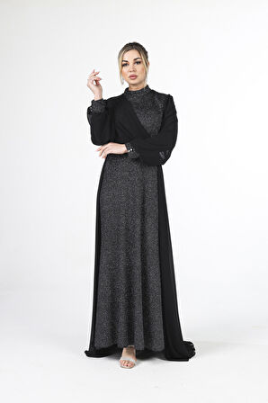 Siyah Simli Kumaşlı Abiye Elbise 6502428.01