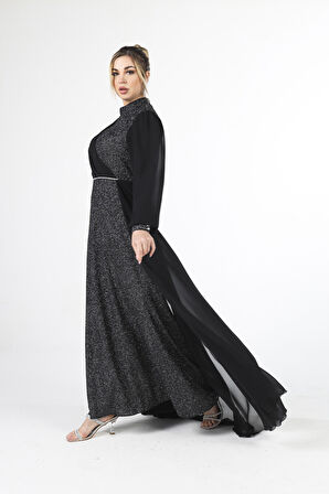 Siyah Simli Kumaşlı Abiye Elbise 6502428.01