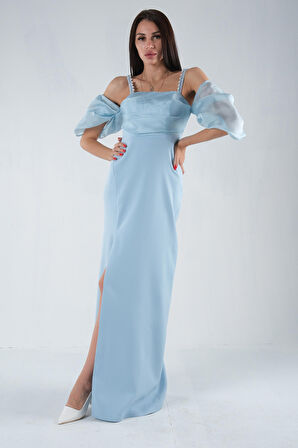 Bebe Mavi  Kolları Şifon Yırtmaçlı Abiye 9705139.449