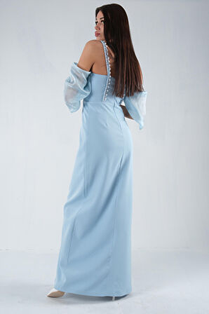 Bebe Mavi  Kolları Şifon Yırtmaçlı Abiye 9705139.449