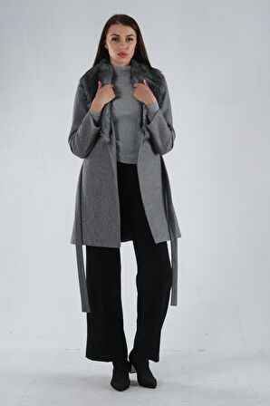 Gri Seyyar Kürklü Çift Cepli Kaşe Kaban 0108080.06