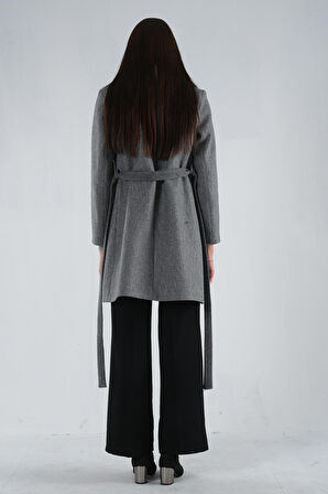 Gri Seyyar Kürklü Çift Cepli Kaşe Kaban 0108080.06