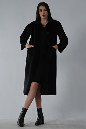 Siyah Bebe Yaka Çift Cepli Kaban 31050686.01