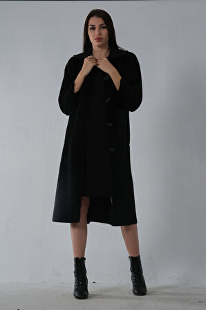 Siyah Bebe Yaka Çift Cepli Kaban 31050686.01