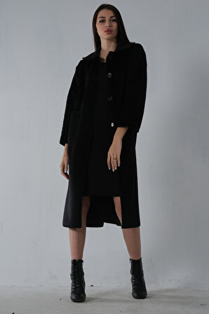 Siyah Bebe Yaka Çift Cepli Kaban 31050686.01