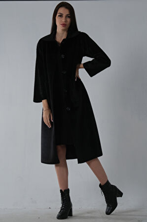 Siyah Bebe Yaka Çift Cepli Kaban 31050686.01