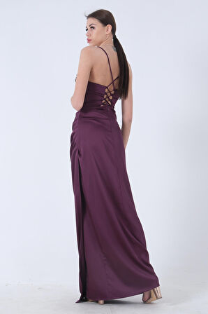 Mürdüm Sırtı Bağlamalı Yırtmaçlı Abiye 4522018.21