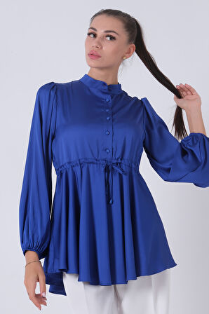 Saks Kolu Lastikli Belden Bağlamalı Saten Tunik 44510418.26