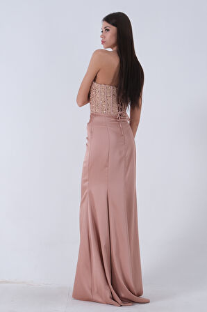 Gold Göğüs Pul ve Taşlı Saten Abiye 9705294.122