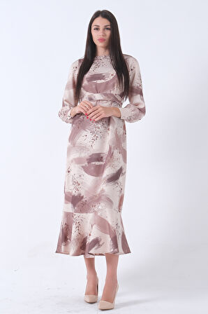 Kahve Fırça Darbesi Desenli Modern Şık Elbise 0807769.05