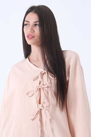 Bej Yandan Bağlamalı Double Kumaş Ceket 31050707.55