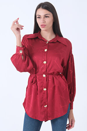 Bordo Gömlek Yaka Desenli Saten Tunik 45951991.04