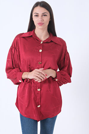 Bordo Gömlek Yaka Desenli Saten Tunik 45951991.04