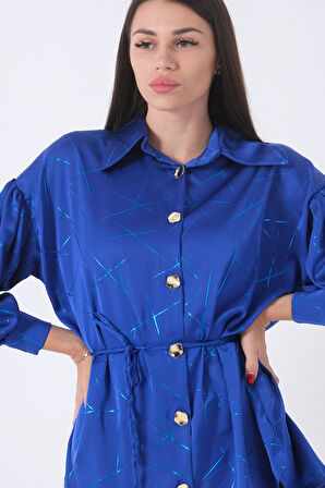 Saks Gömlek Yaka Desenli Saten Tunik 45951991.26