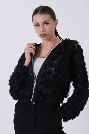 Siyah Gül Desen Bamber Mont 3971015.01