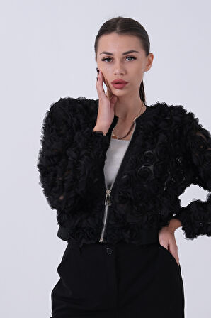 Siyah Gül Desen Bamber Mont 3971015.01